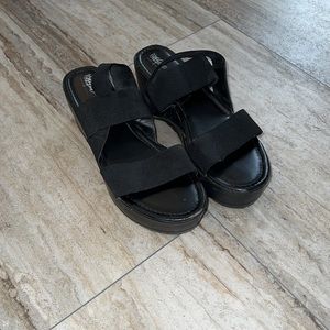 Black sling back wedge sandals